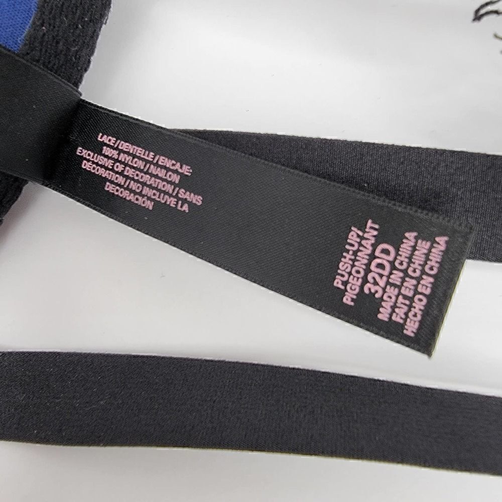 Victorias Secret Push Up Cutout Strappy Lace Blue Black 32 DD - Picture 5 of 13